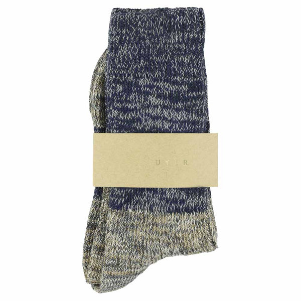 Escuyer Women Melange Block Socks - Blue / Ecru
