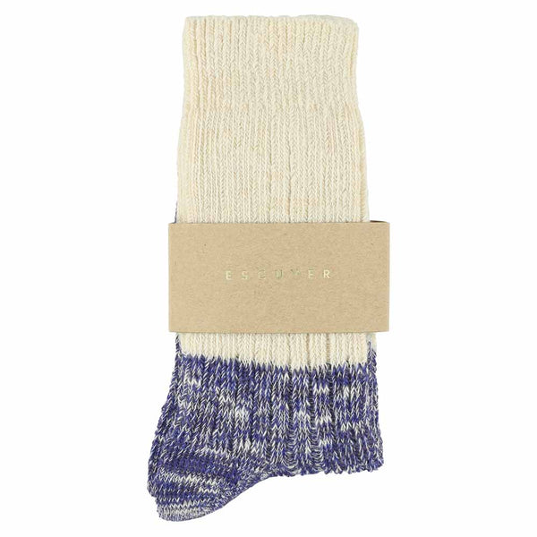 Escuyer Women Melange Block Socks - Ecru / Bright Blue
