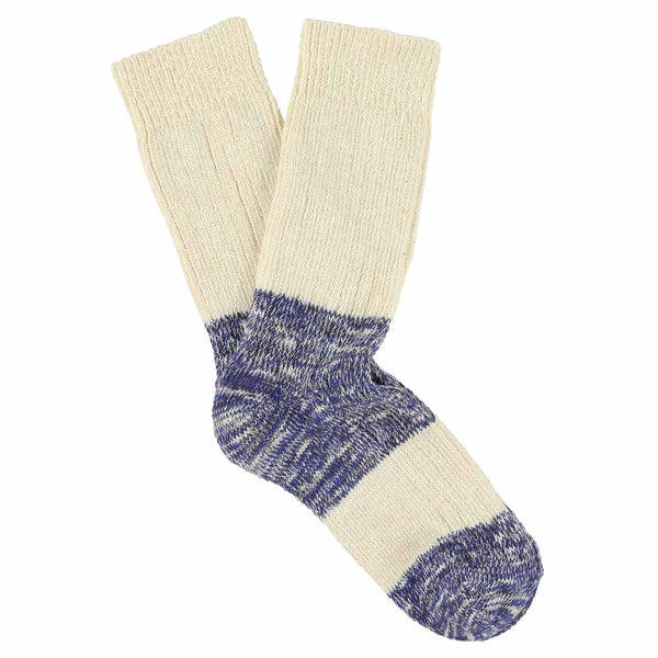 Escuyer Women Melange Block Socks - Ecru / Bright Blue