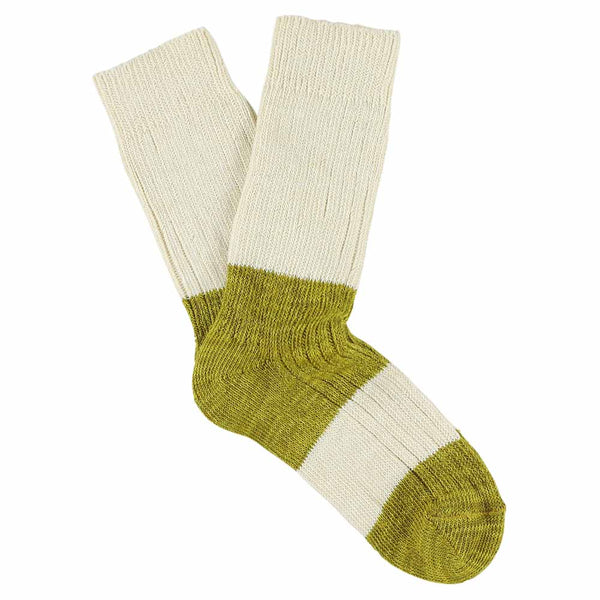 Escuyer Women Melange Block Socks - Ecru / Mustard