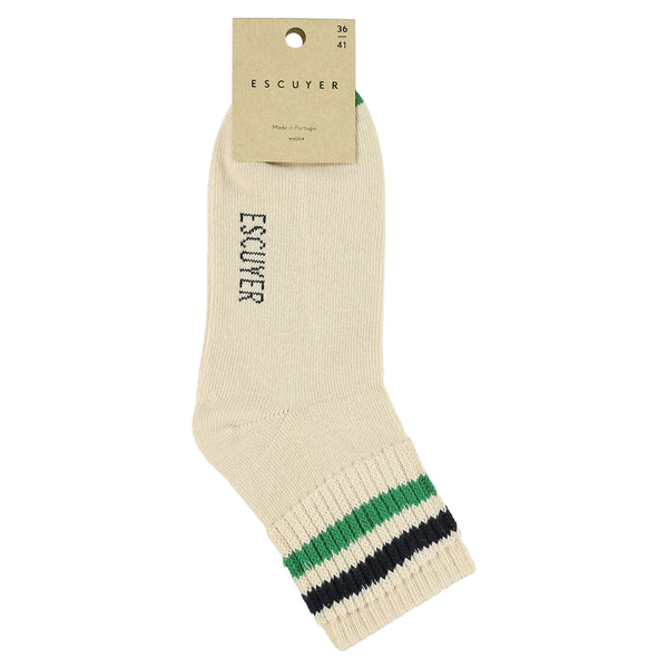 Escuyer Women Stripes Ankle Socks - Ecru / Blue / Green