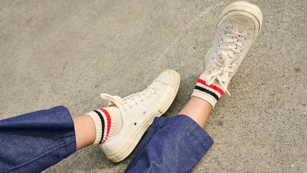 Escuyer Women Stripes Ankle Socks - Ecru / Blue / Orange