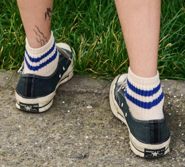 Escuyer Women Stripes Ankle Socks - Ecru / Bright Blue