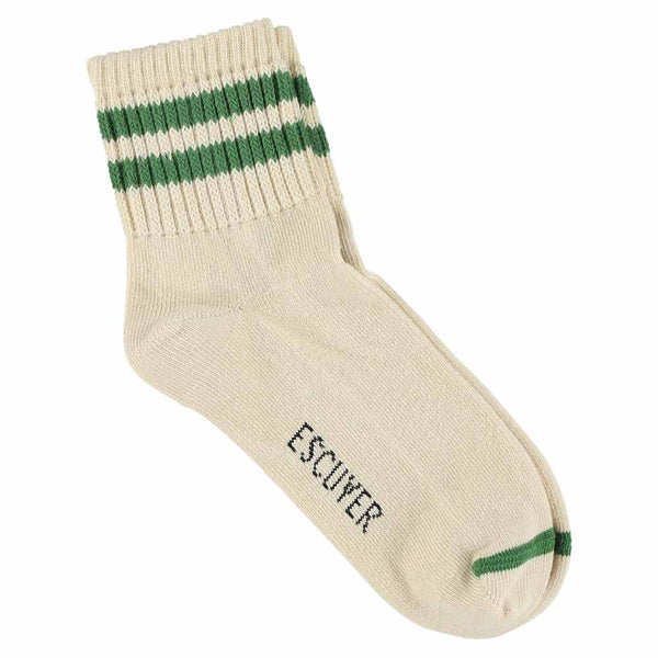 Escuyer Women Stripes Ankle Socks - Ecru / Green