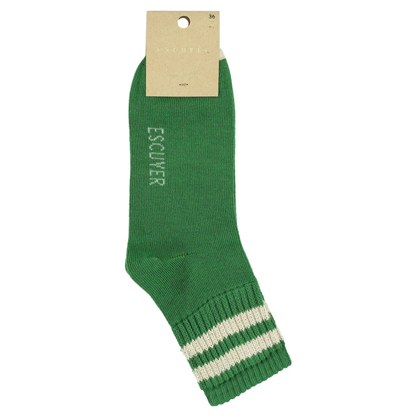 Escuyer Women Stripes Ankle Socks - Green / Ecru