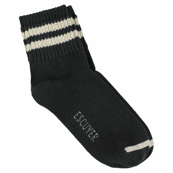 Escuyer Women Stripes Ankle Socks - Off Black / Ecru