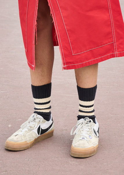 Escuyer Women Stripes Crew Socks - Black / Ecru