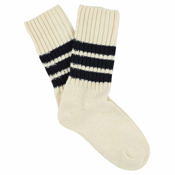 Escuyer Women Stripes Crew Socks - Ecru / Blue