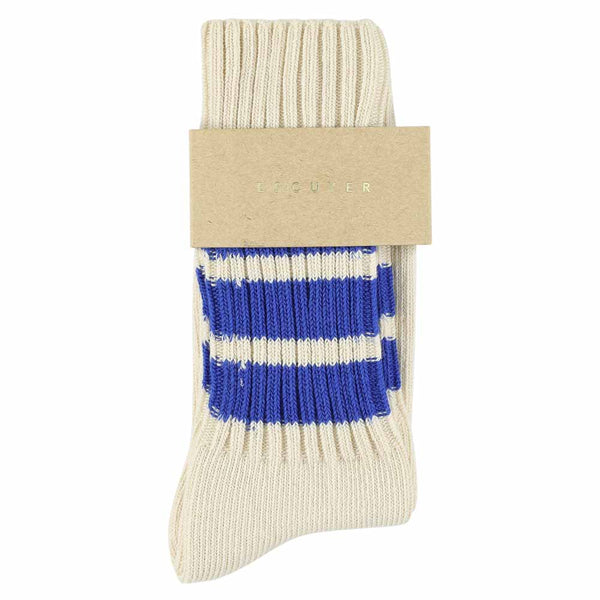 Escuyer Women Stripes Crew Socks - Ecru / Bright Blue