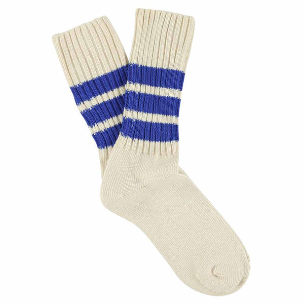 Escuyer Women Stripes Crew Socks - Ecru / Bright Blue