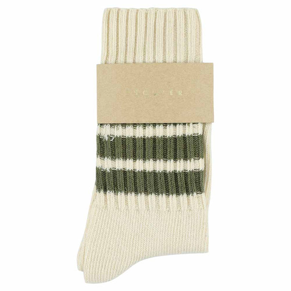 Escuyer Women Stripes Crew Socks - Ecru / Khaki