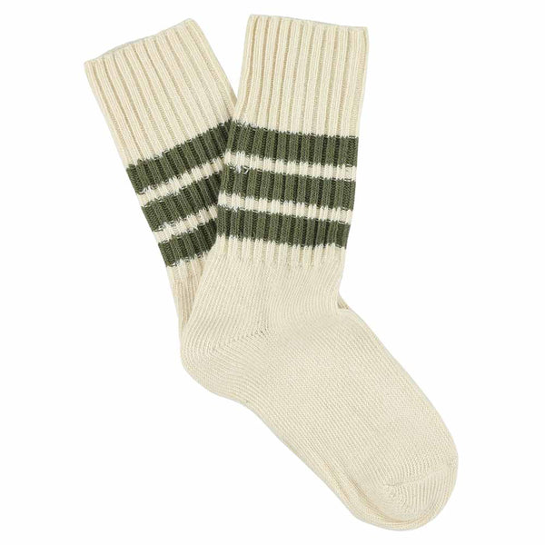 Escuyer Women Stripes Crew Socks - Ecru / Khaki