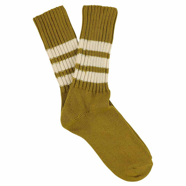 Escuyer Women Stripes Crew Socks - Ecru Olive / Ecru