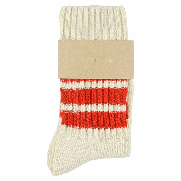 Escuyer Women Stripes Crew Socks - Ecru / Orange