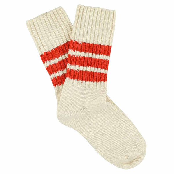 Escuyer Women Stripes Crew Socks - Ecru / Orange