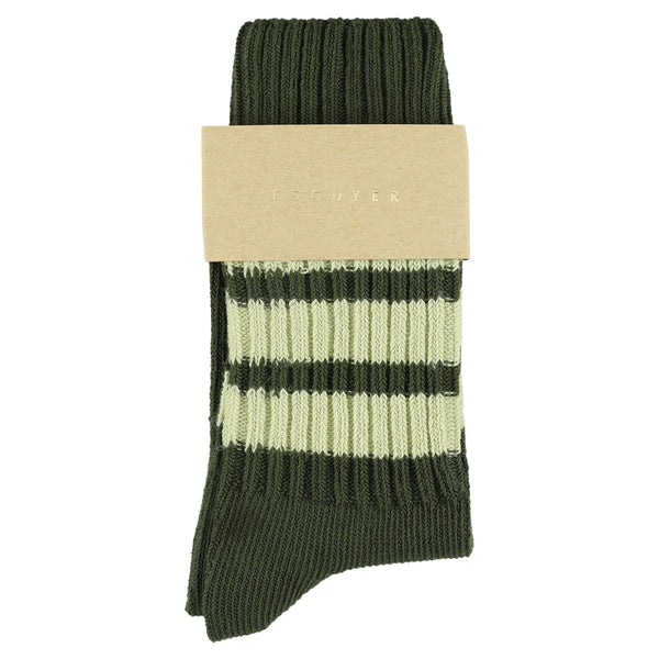 Escuyer Women Stripes Crew Socks - Green / Light Green
