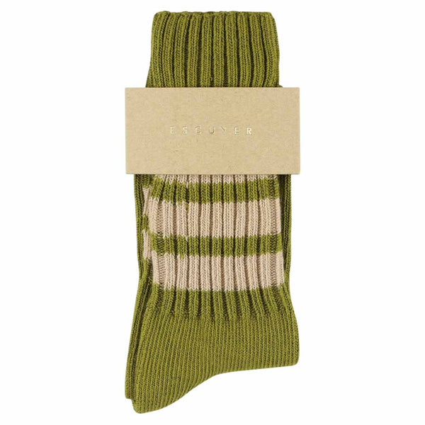 Escuyer Women Stripes Crew Socks - Khaki / Pink
