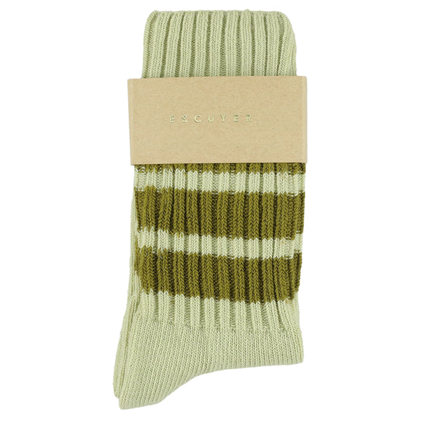 Escuyer Women Stripes Crew Socks - Light Green / Ecru