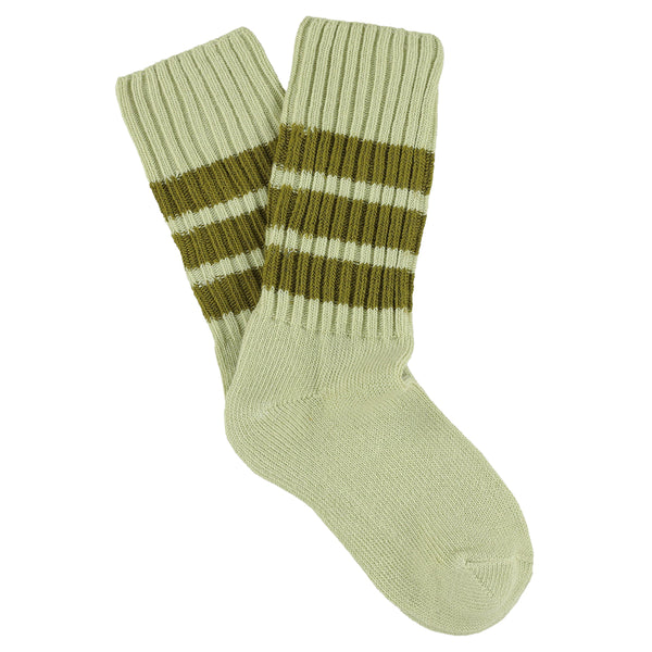 Escuyer Women Stripes Crew Socks - Light Green / Ecru