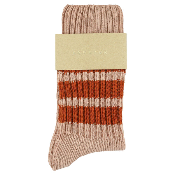Escuyer Women Stripes Crew Socks - Pink / Brick
