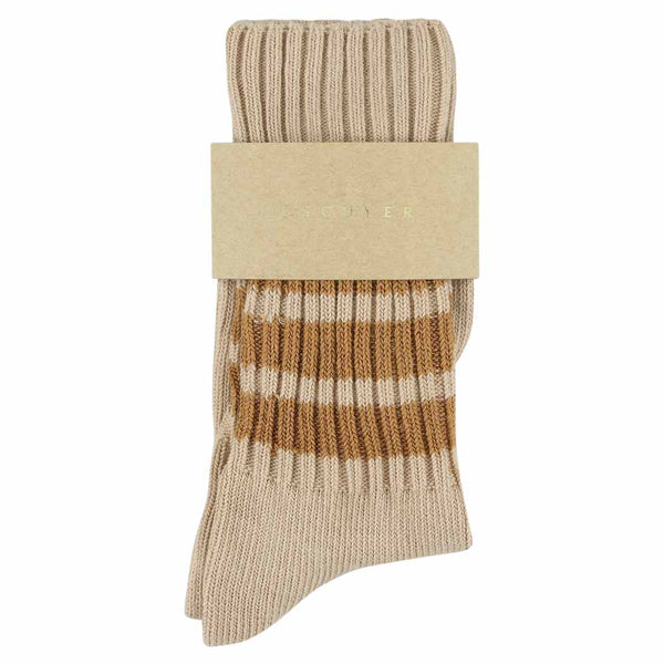 Escuyer Women Stripes Crew Socks - Pink / Brown