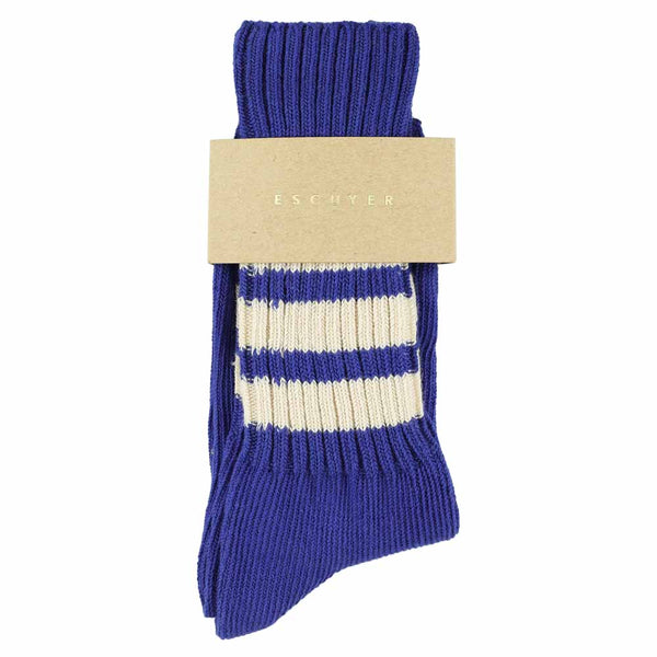 Escuyer Women Stripes Crew Socks - Vintage Blue / Ecru