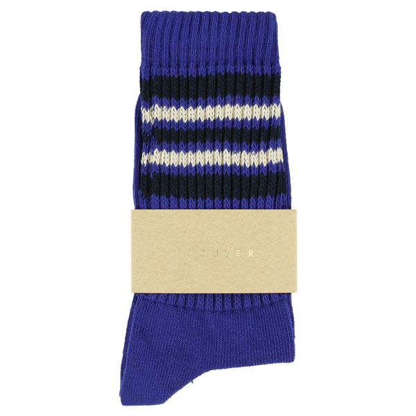 Escuyer Women 5 Stripes Socks - Bright Blue / Ecru / Navy
