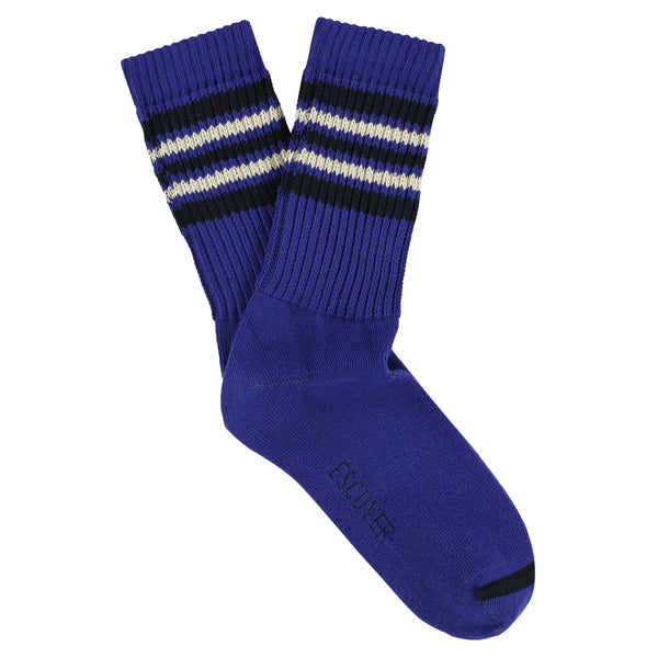Escuyer Women 5 Stripes Socks - Bright Blue / Ecru / Navy