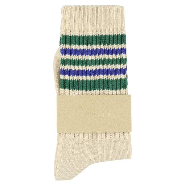 Escuyer Women 5 Stripes Socks - Ecru / Green / Strong Blue