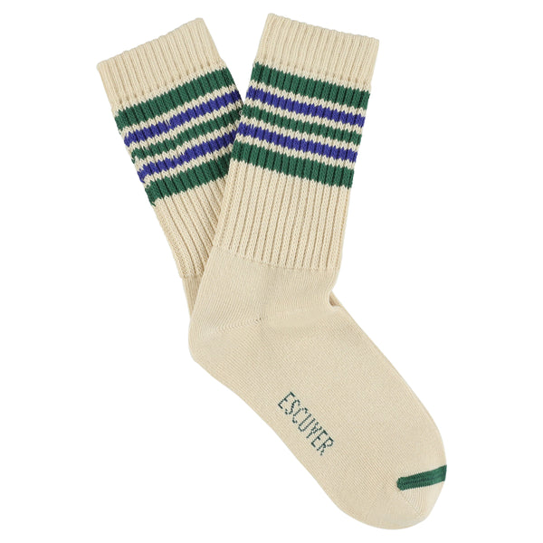 Escuyer Women 5 Stripes Socks - Ecru / Green / Strong Blue