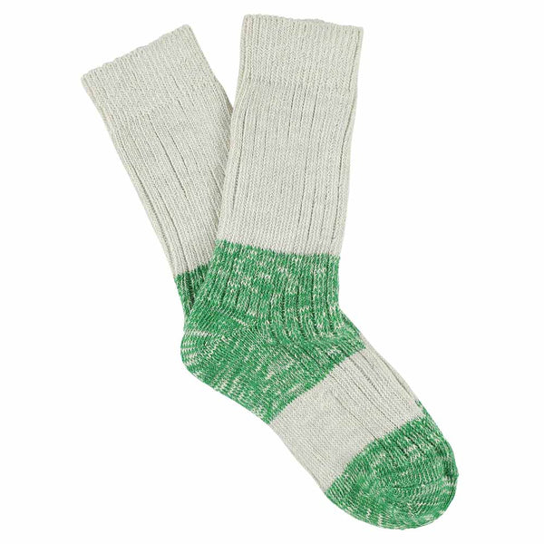 Escuyer Women Melange Block Socks - Ecru / Bright Green