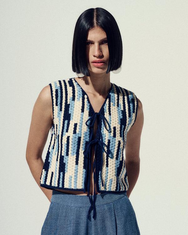Escvdo ANADARA CROCHET VEST | BLUE-IVORY | PRE ORDER