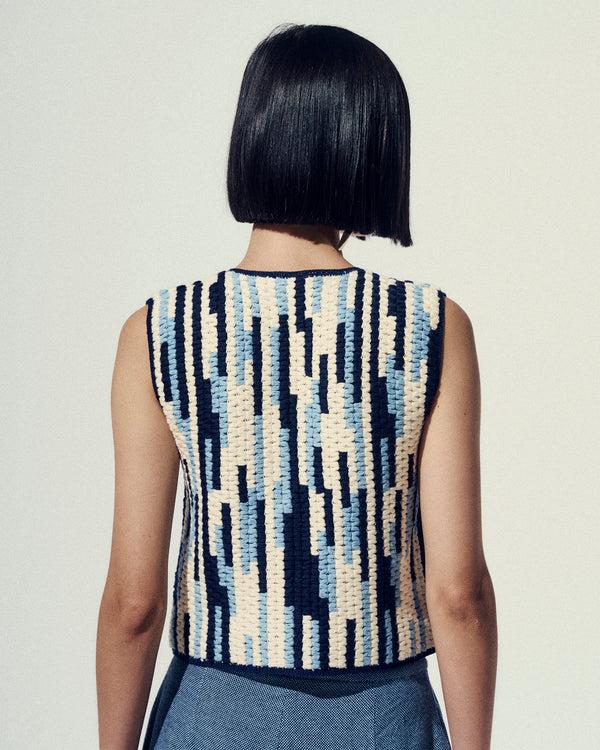 Escvdo ANADARA CROCHET VEST | BLUE-IVORY | PRE ORDER