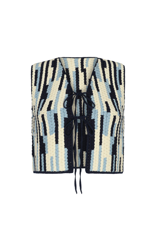 escvdo ANADARA CROCHET VEST | BLUE-IVORY | PRE ORDER