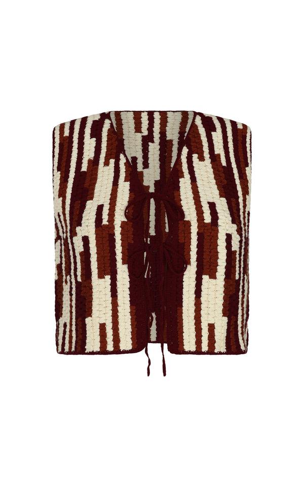 escvdo ANADARA CROCHET VEST | BROWN-IVORY | PRE ORDER