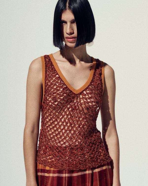 Escvdo ILLAPA CROCHET TOP | ORANGE-BROWN