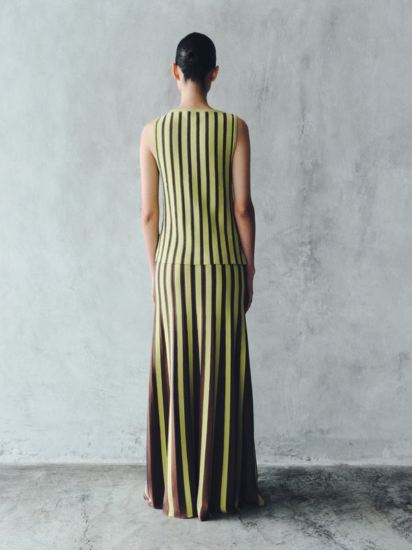 Escvdo MANGLAR MAXI SKIRT | LIME GREEN - CHOCOLATE