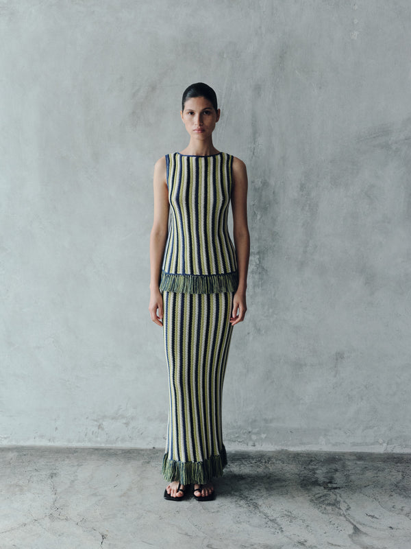 Escvdo MISTI MIDI SKIRT | LIME GREEN - ELECTRIC BLUE