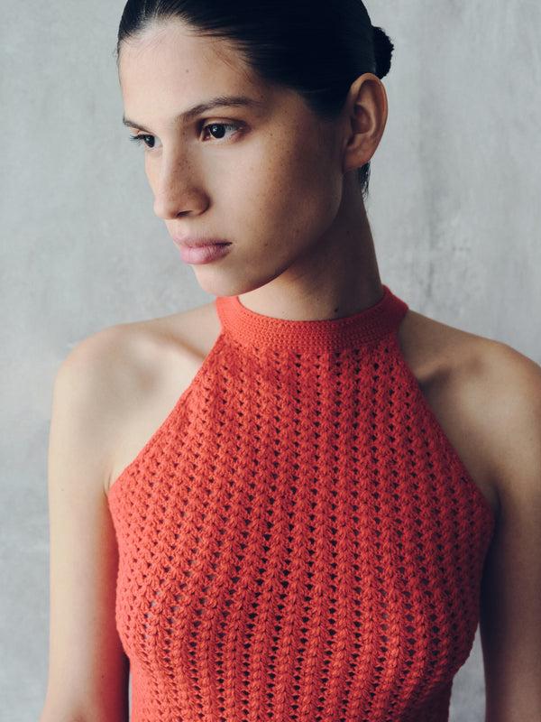 Escvdo REFLEJO CROCHET HALTER TOP | TANGERINE