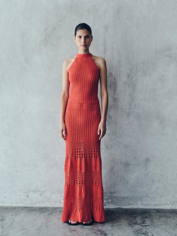 Escvdo REFLEJO CROCHET MAXI SKIRT | TANGERINE