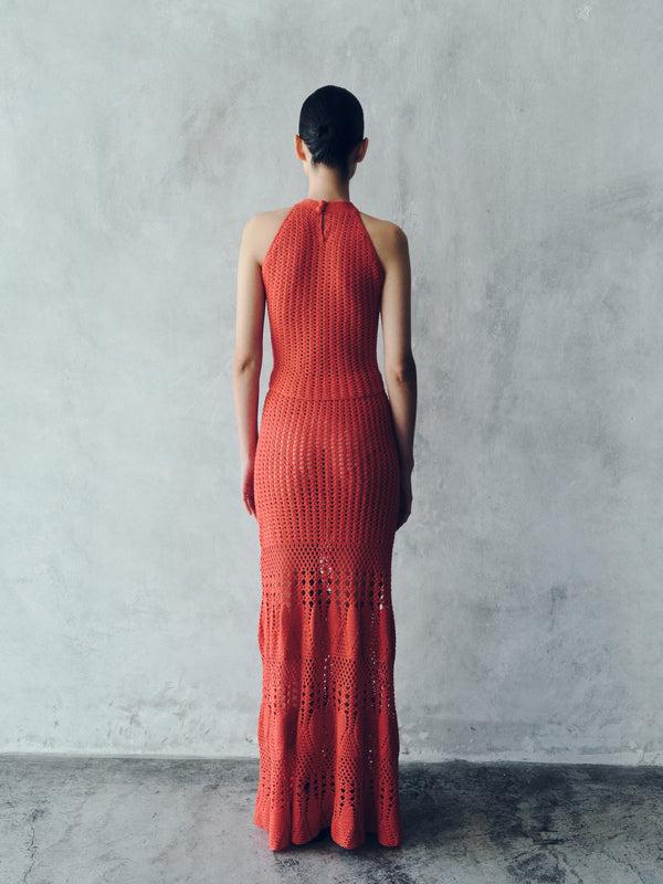 Escvdo REFLEJO CROCHET MAXI SKIRT | TANGERINE