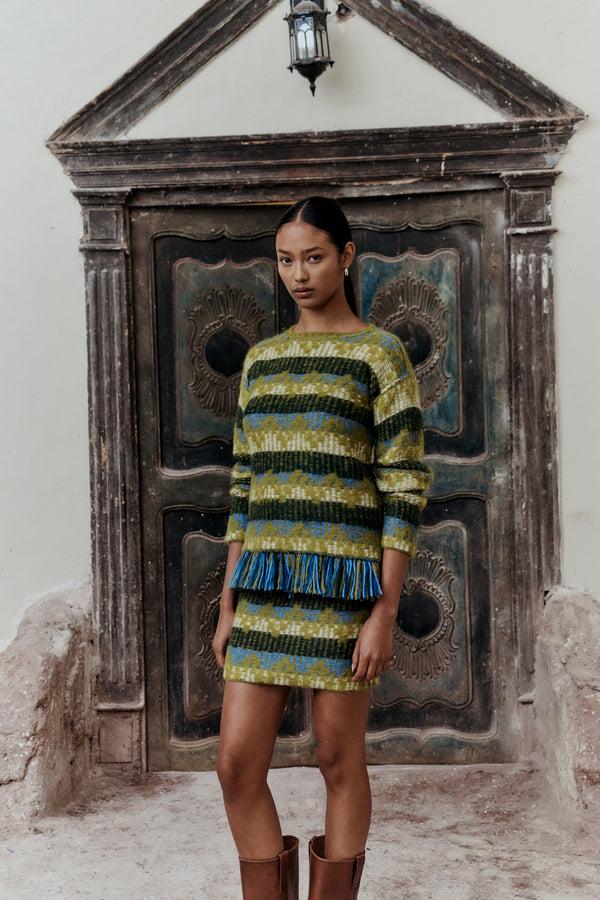 escvdo SALKANTAY MINI SKIRT | GREEN - SKY BLUE