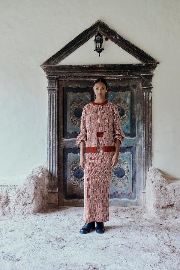 Escvdo TAYTA MAXI SKIRT | BURGUNDY - IVORY