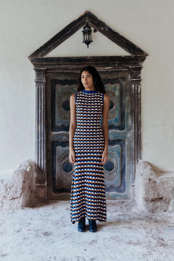 Escvdo HUANDOY SLEEVELESS MAXI DRESS | ELECTRIC BLUE - TOBACCO | PRE ORDER