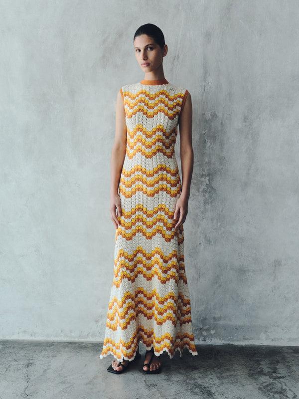Escvdo HUAYNA CROCHET MAXI DRESS | YELLOW - ORANGE | PRE-ORDER