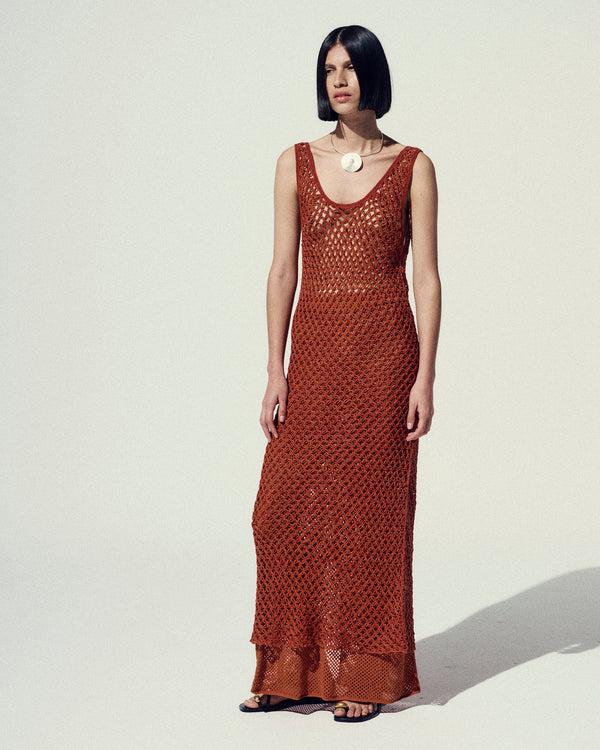 Escvdo ILLAPA CROCHET MIDI DRESS | TOBACCO-BROWN | PRE ORDER