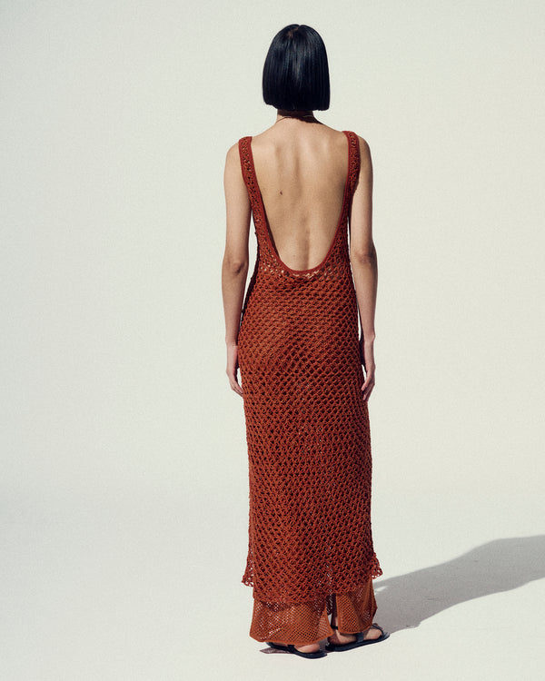 Escvdo ILLAPA CROCHET MIDI DRESS | TOBACCO-BROWN | PRE ORDER