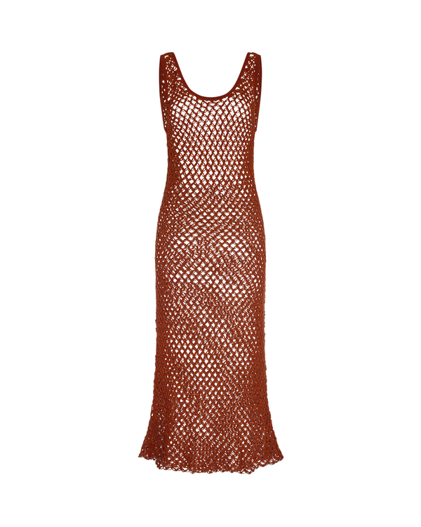 escvdo ILLAPA CROCHET MIDI DRESS | TOBACCO-BROWN | PRE ORDER