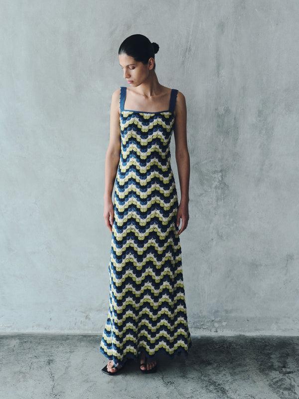 Escvdo MAREA CROCHET MAXI DRESS | BLUES - LIME GREEN | PRE-ORDER