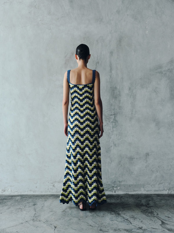 Escvdo MAREA CROCHET MAXI DRESS | BLUES - LIME GREEN | PRE-ORDER